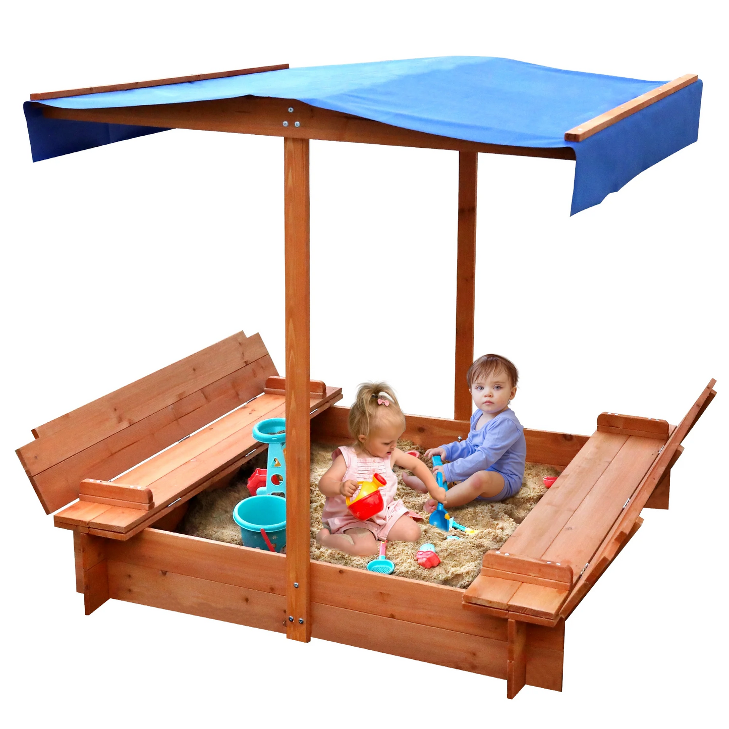 COCODRAGON 46.5" Wooden Sandbox with Lid, Outdoor Large Kids Sandbox with Seat,for Yard Lawn Garden