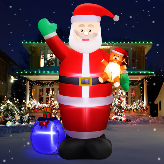 INZEN 7FT Christmas Inflatable Senior Citizen Outdoor Decor with Gift Bag and Bear Large Blow Up Santa with LED Lights for Yard,Garden,Lawn