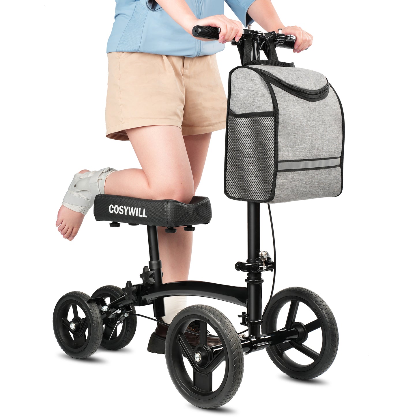 COSYWILL Knee Walker,All-Terrain Foldable Knee Scooter Walker Economical Knee Scooters Medical Scooter for Foot Injuries Crutches Alternative Black