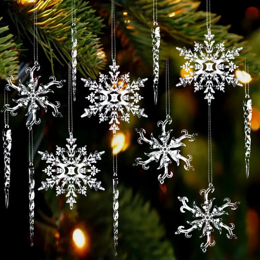 IZNEN 36 Pcs Christmas Tree Crystal Decorations, Hanging Acrylic Navidad Snowflake Icicle Pendant Crystal Ornaments for Holiday Decor, New Year Party