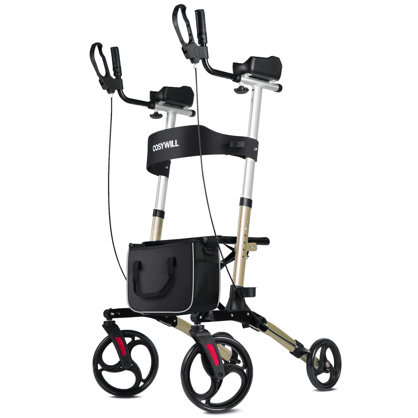 COSYWILL Upright Walker, Stand Up Rollator Walker with Padded Seat and Backrest, Lightweight, Compact Folding, Fully Adjustment Frame for Seniors, Red