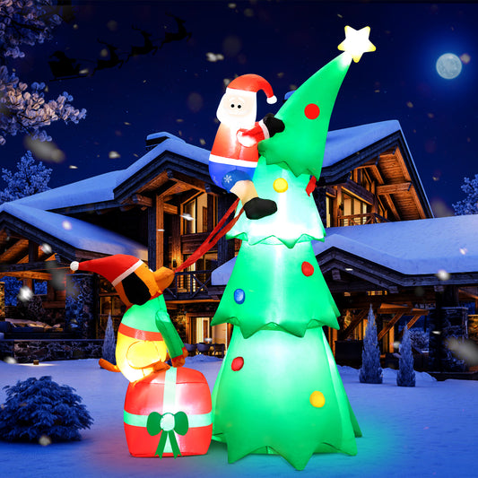 7FT Inflatable Christmas Tree Decorations, Puppy Bites Santa Claus Climbing Blow up Outdoor Christmas Decor with LED Lights for Xmas Yard Garden Patio Lawn