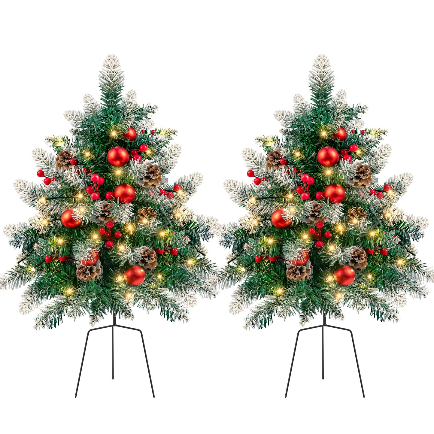 IZNEN 2PCS Small Outdoor Christmas Trees with LED Lights,30" Artificial Xmas Decora for Porch,Yard,Pathway,Garden, Grave,PVC＋PE