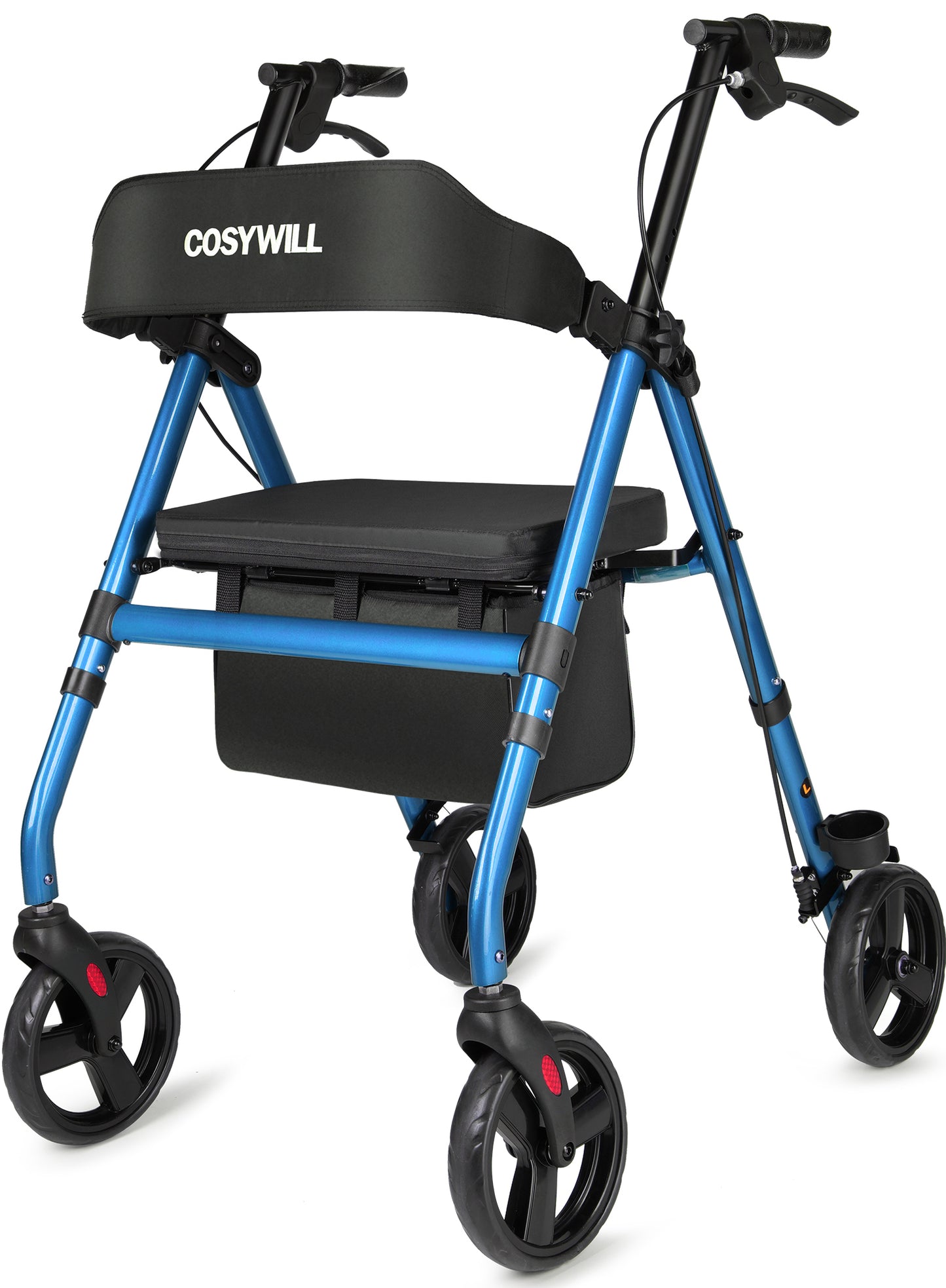 COSYWILL Steel Rollator Walker with 10Inch EVA Noiseless Wheels, Folding Rolling Walker,Height Adjustable,Silver, Capacity 300 lbs Red