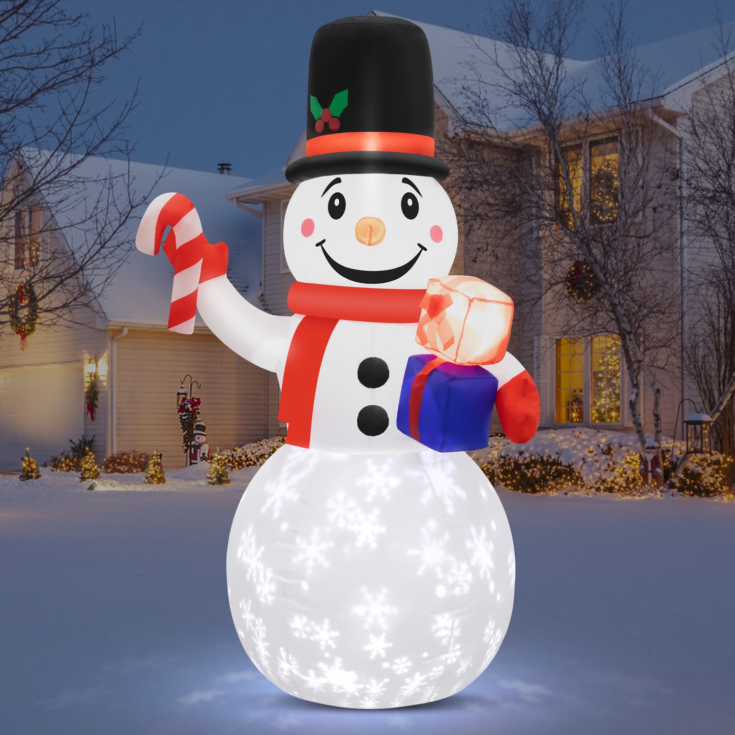 IZNEN 5FT Christmas Inflatables Snowman Decorations,Outdoor Snowman Decor,Christmas Blow Up Yard Inflatables with 360° Rotating Snowflake LED Lights