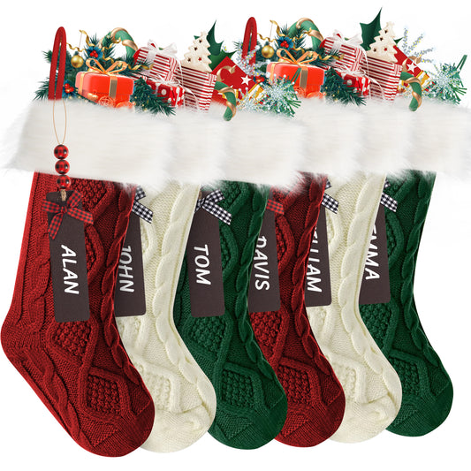 IZNEN 18 Inches Burgundy, Ivory, Green Knitted Christmas Stockings