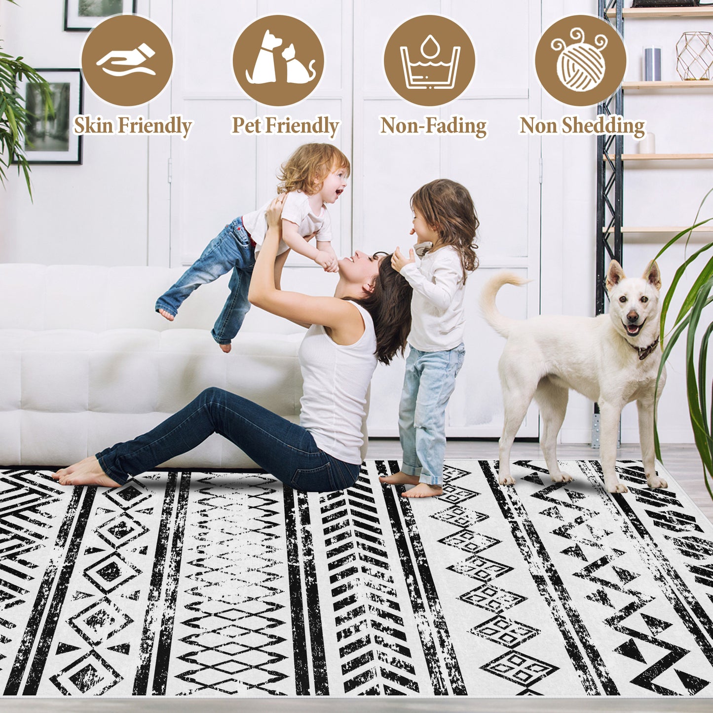 YOUPINS Area Rug,Washable Living Room,Low Pile Soft Modern Decor Rugs for Dining Room Bedroom Kids Room Nursery,Non Slip Carpet