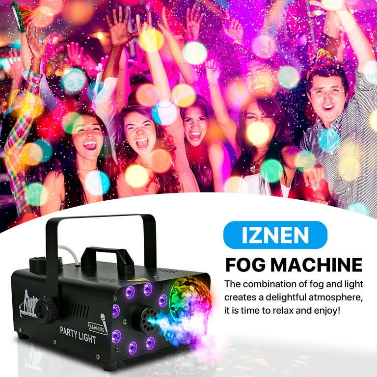 IZNEN Fog Machine with Disco Ball Lights, RGB LED Lights, 500W Smoke Machine with Sound Effects, 2000 CFM Spray, Remote Control, Ideal for Halloween, Weddings, Parties, Clubs, DJ Stage Effects