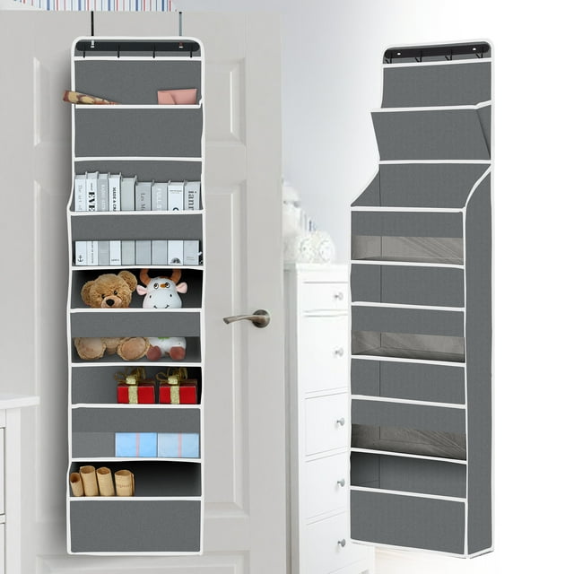 YOUPINS 5-Tier Over the Door Shelves Organizer, Door Over Hanging Storage Organizer, Home Hanging Storage Pocket Versatile, Gray