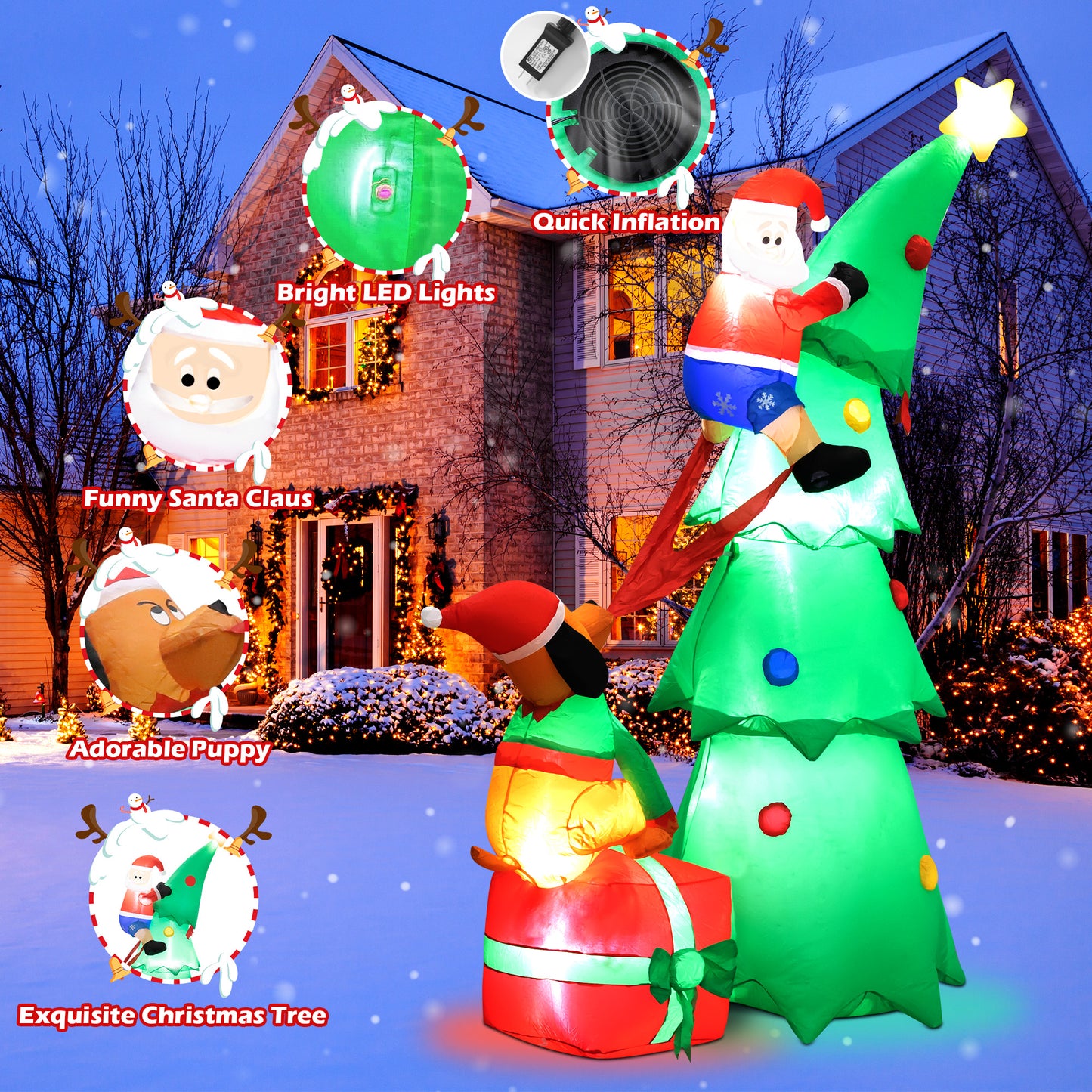 7FT Inflatable Christmas Tree Decorations, Puppy Bites Santa Claus Climbing Blow up Outdoor Christmas Decor with LED Lights for Xmas Yard Garden Patio Lawn