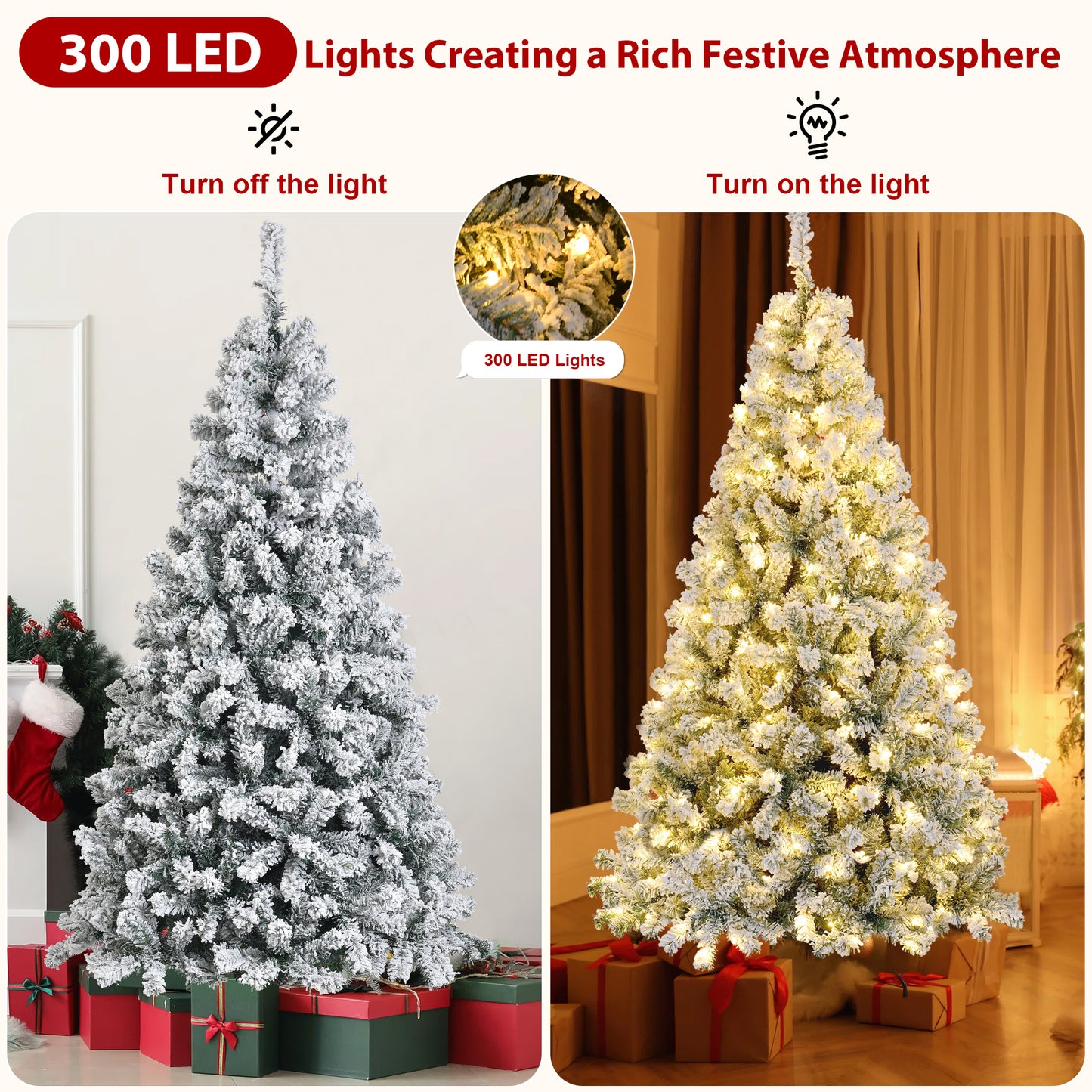 IZNEN 6ft Prelit Snow Flocked Christmas Tree,8 Modes LED Lights,Artificial Xmas Tree with Large Storage Bag