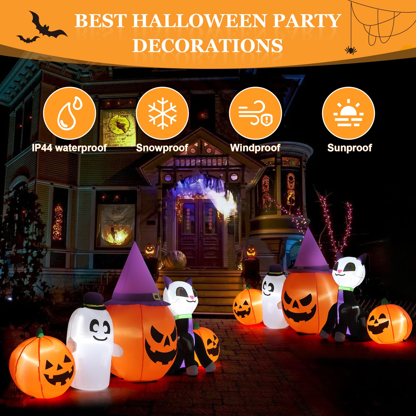 INZEN 8ft Halloween Inflatable Santa Claus Outdoor Decoration Blow Up with Penguin and Gift, Built-In LED Lights, for Halloween Party, Yard, Garden,Lawn