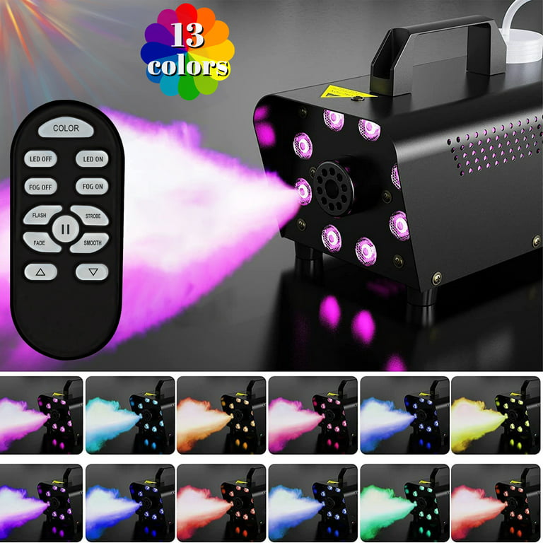 IZNEN Smoke Machine, 500W 2000CFM Fog with 13 Colorful LED Lights, Wireless Remote Controls, Ideal for Weddings, Halloween, Parties, and Stage Effects