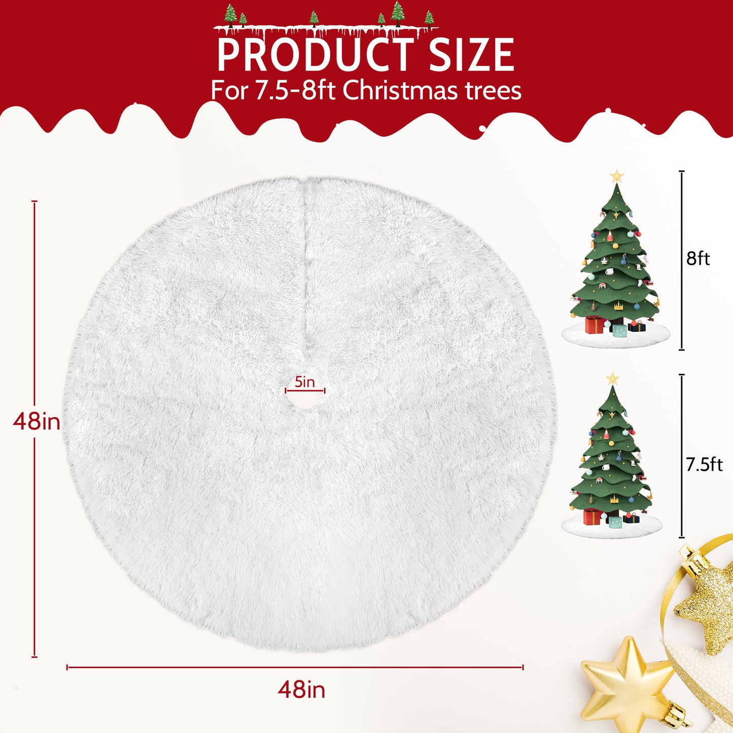 IZNEN 48" Plush Christmas Tree Skirt, White Xmas Tree Mat Decor, for Navidad Holiday Decor