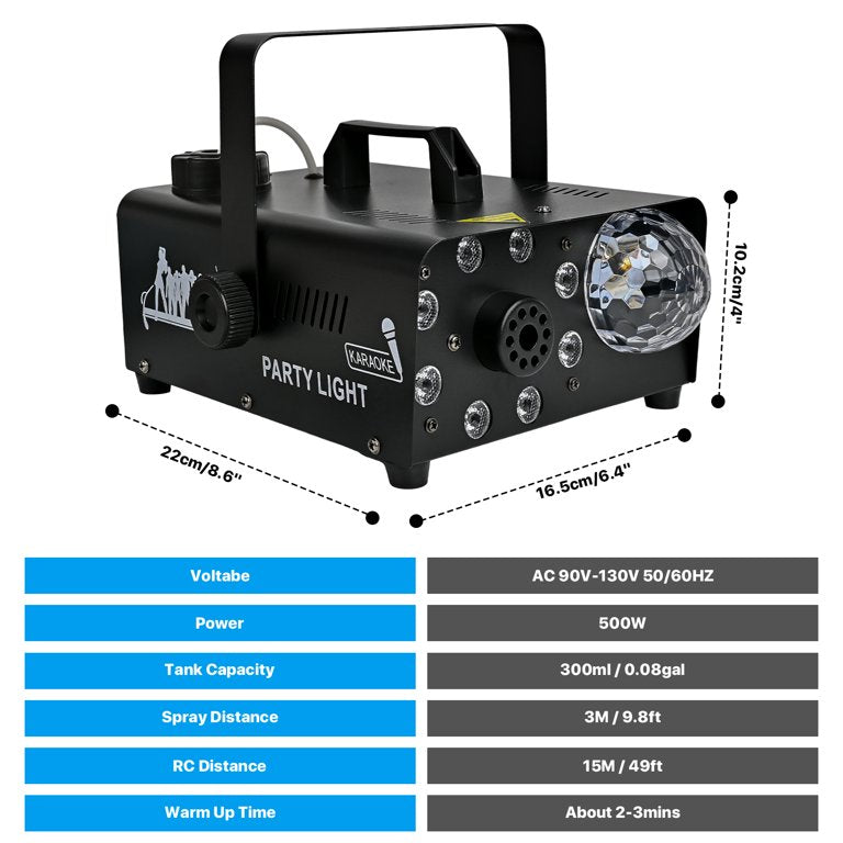 IZNEN Fog Machine with Disco Ball Lights, RGB LED Lights, 500W Smoke Machine with Sound Effects, 2000 CFM Spray, Remote Control, Ideal for Halloween, Weddings, Parties, Clubs, DJ Stage Effects