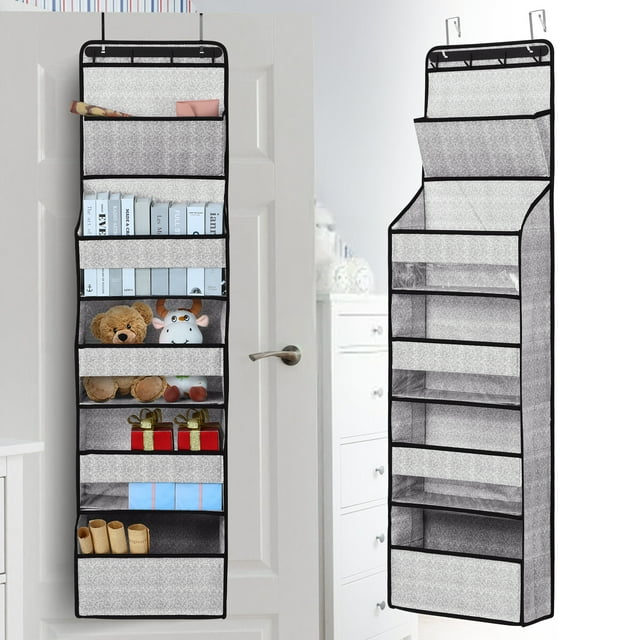 YOUPINS 5-Tier Over the Door Shelves Organizer, Door Over Hanging Storage Organizer, Home Hanging Storage Pocket Versatile, Gray