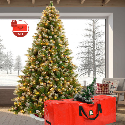 INZEN 6 ft. Pre-Lighted Christmas Tree, 8 Modes LED Lights, Artificial Xmas Tree with Large Storage Bag