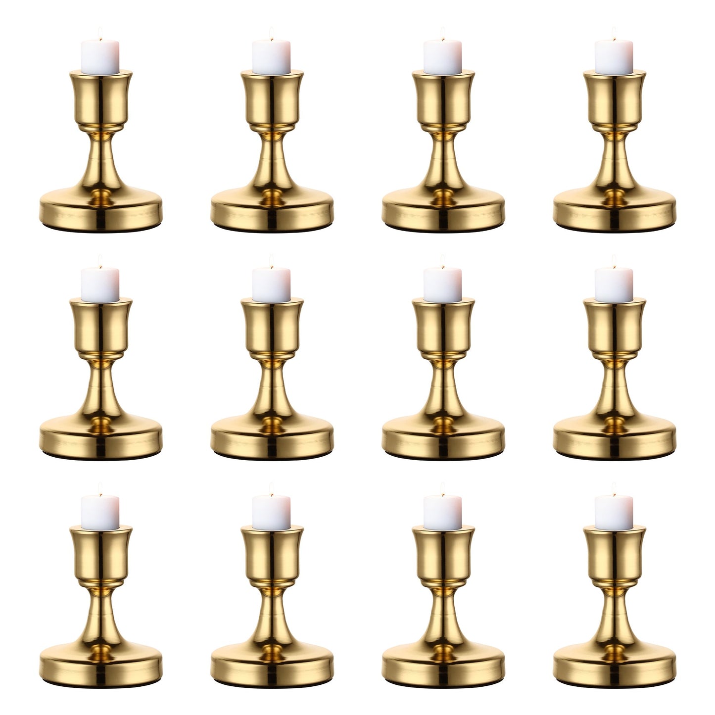 IZNEN Candlestick Taper Candle Holders - Gold Candle Stick Candle Holder Decorative Table Centerpiece for Wedding Reception Christmas Halloween Candlelight Dinner Bridal Showers Party Decor Set of 12