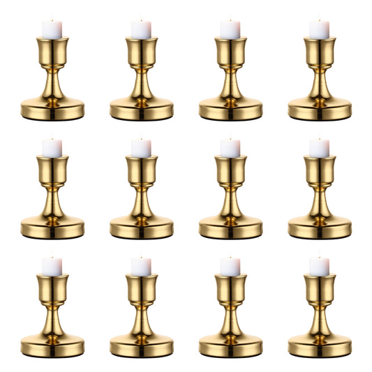 IZNEN Candlestick Taper Candle Holders - Gold Candle Stick Candle Holder Decorative Table Centerpiece for Wedding Reception Christmas Halloween Candlelight Dinner Bridal Showers Party Decor Set of 12