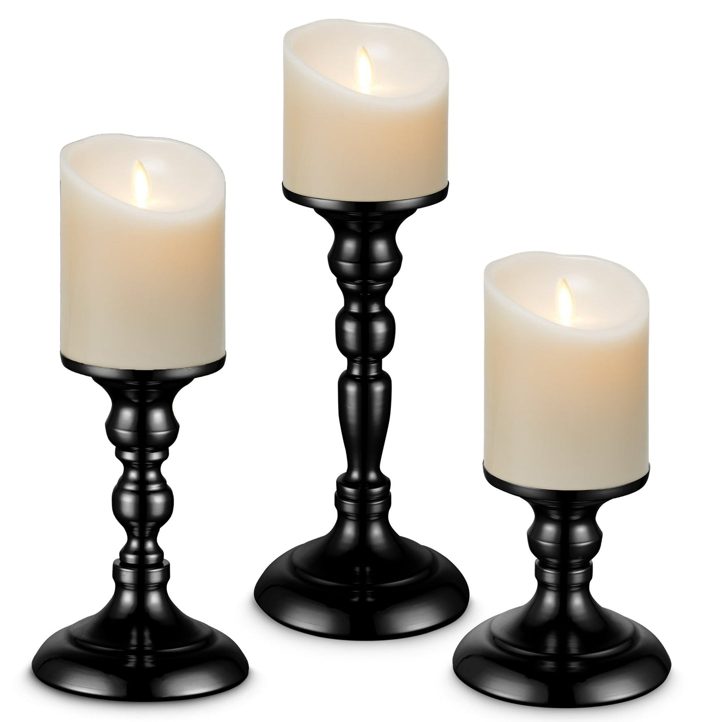 IZNEN Metal Black Candle Holder for 3" Pillar Candles Candlesticks for Table Centerpiece Fireplace Wedding Decor, Decorative Antique Candle Stand for Dining & Living Room