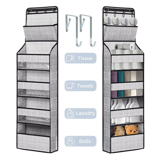 YOUPINS 5-Tier Over the Door Shelves Organizer, Door Over Hanging Storage Organizer, Home Hanging Storage Pocket Versatile, Gray