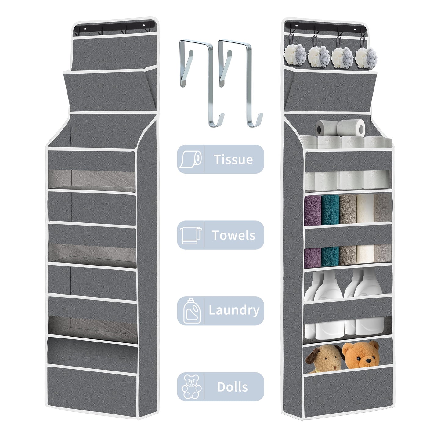 YOUPINS 5-Tier Over the Door Shelves Organizer, Door Over Hanging Storage Organizer, Home Hanging Storage Pocket Versatile, Gray