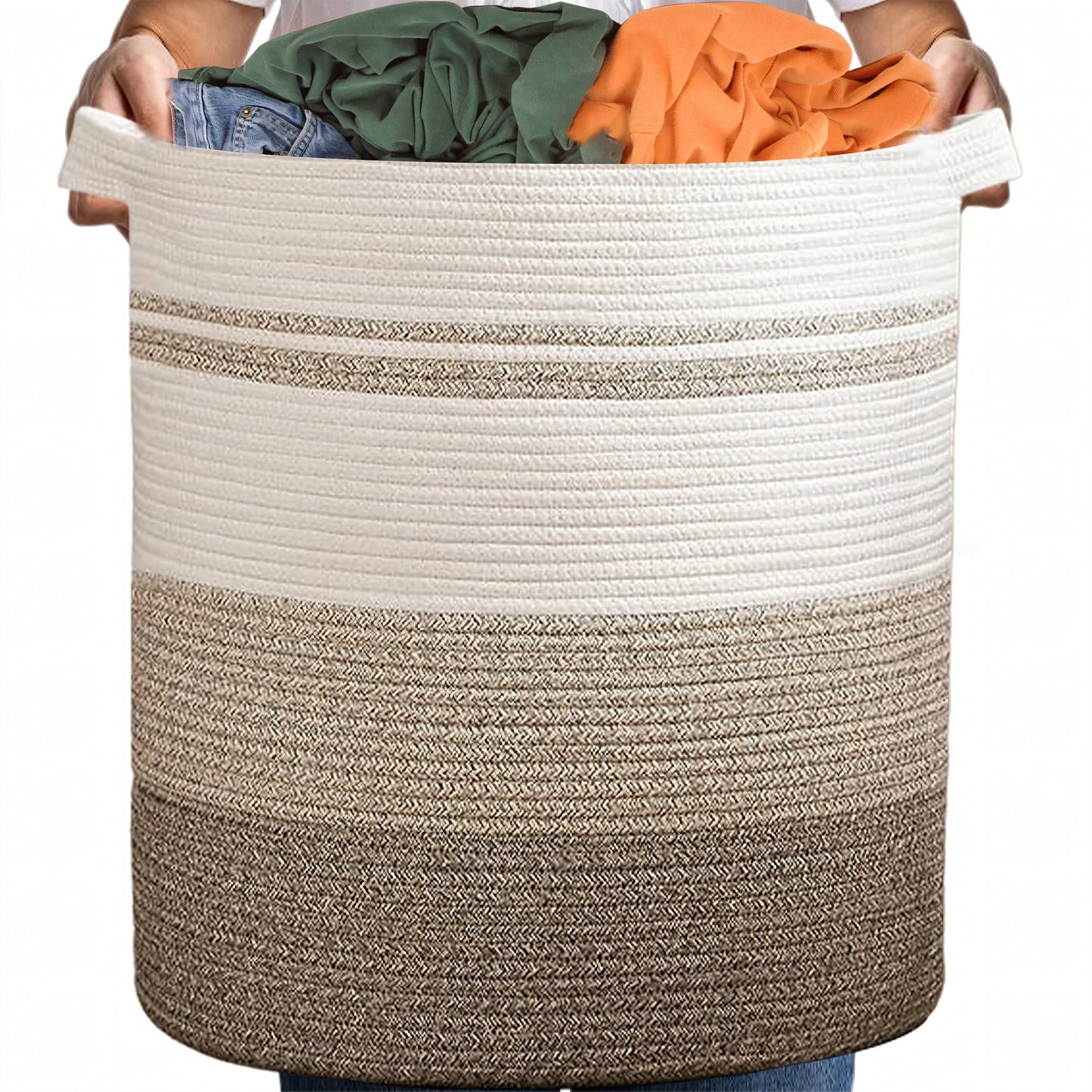 YOUPINS Laundry Baskets Hamper with Handles,Decorative Basket for Living room,Woven Storage Basket for Toys Bin,Pillows, Blankets,Clothes-20x18in-Gradient