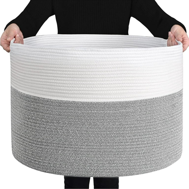 YOUPINS XXXL Cotton Rope Basket (23.6"x15.7"),100% Cotton,Extra Large Woven Storage Basket,Blanket Basket Living Room,Toy Storage Basket,Pillow Basket,Laundry Basket,Round Basket,Baby Hamper