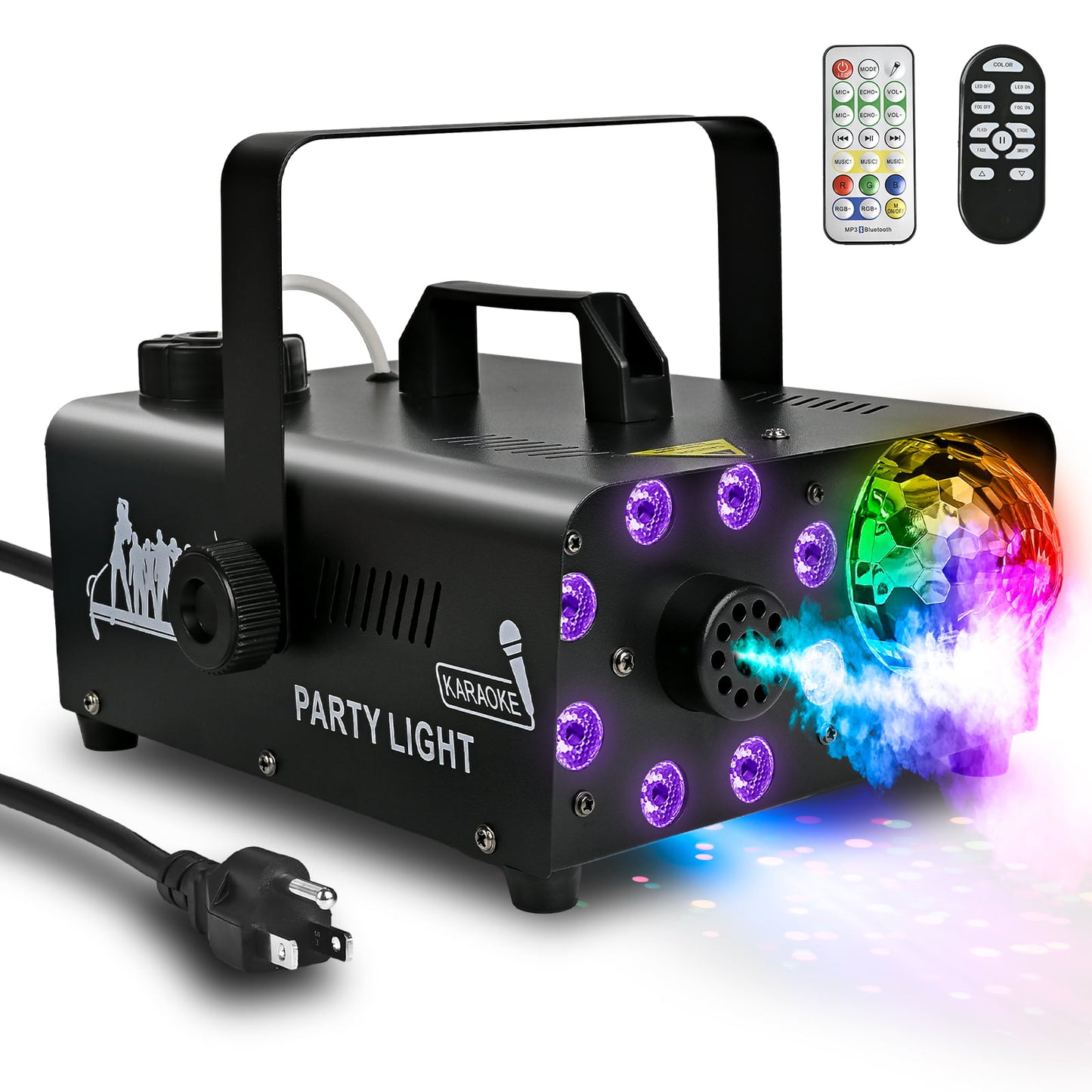 IZNEN Fog Machine with Disco Ball Lights, RGB LED Lights, 500W Smoke Machine with Sound Effects, 2000 CFM Spray, Remote Control, Ideal for Halloween, Weddings, Parties, Clubs, DJ Stage Effects