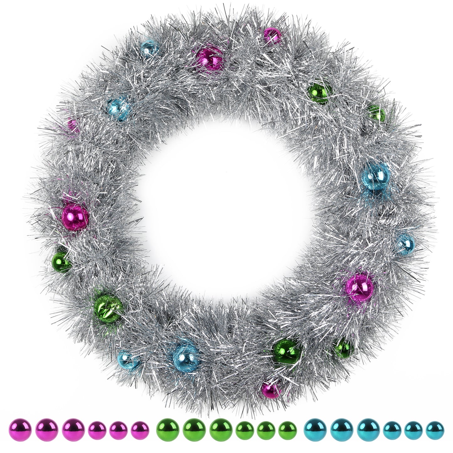 IZNEN Christmas Wreath,Tinsel Christmas Ball Wreath, Christmas Wreaths for front door,Outdoor Christmas Wreaths Weatherproof,Large 24" Wreaths with Shatterproof Ball Ornaments,Silver,Red,Green,Blue