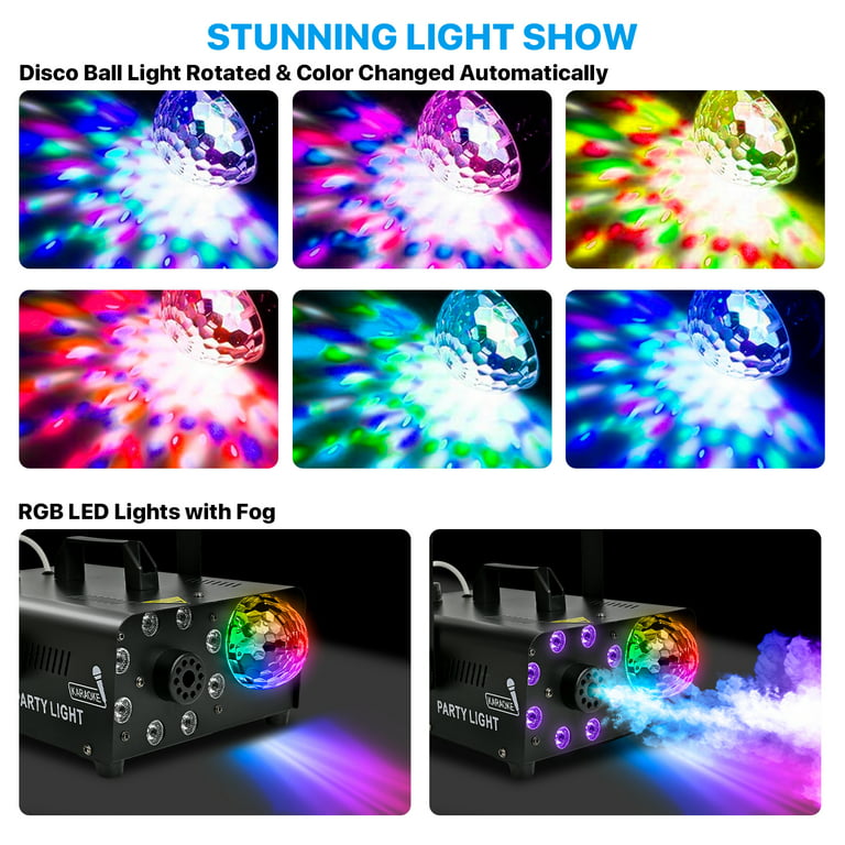 IZNEN Fog Machine with Disco Ball Lights, RGB LED Lights, 500W Smoke Machine with Sound Effects, 2000 CFM Spray, Remote Control, Ideal for Halloween, Weddings, Parties, Clubs, DJ Stage Effects