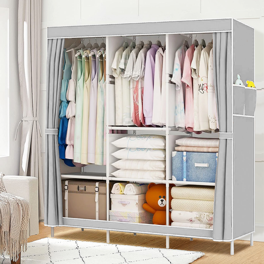 Clothes Organizer 3 Hanging Rod Shelf Portable Closet with Cover Clothes Rack Standing Closet Clothes Storage Wardrobe Garment Cabinet