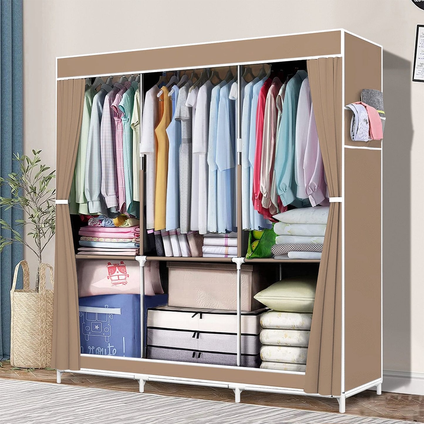 Portable Closet Storage Organizer Clothes Wardrobe Shoe Clothing Rack Shelf Dustproof Non-woven Fabric, Quick and Easy to Assemble