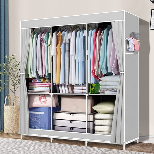 Portable Closet Storage Organizer Clothes Wardrobe Shoe Clothing Rack Shelf Dustproof Non-woven Fabric, Quick and Easy to Assemble