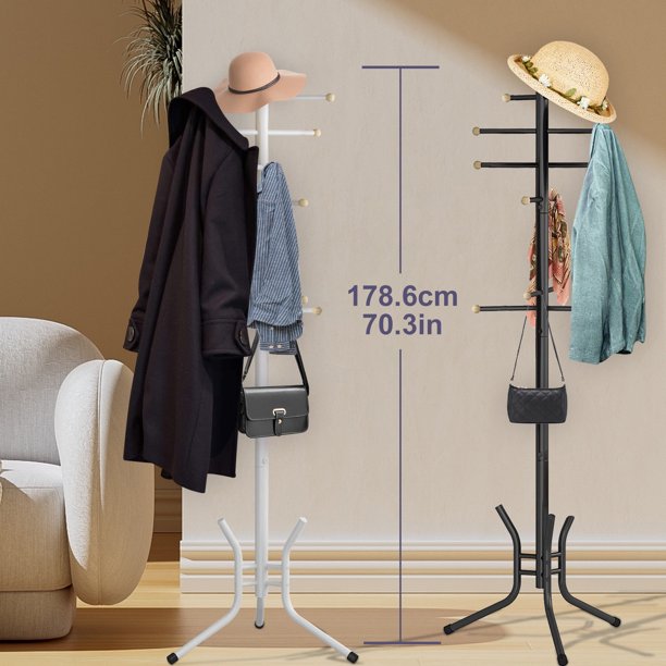 YOUPINS Coat Racks Free Standing,12 Hooks Coat Tree Used in the Bedroom Living Room Office,Coat Hanger Stand Coat Rack Stand Can be Hang Clothes,Hats,Bags(Black)