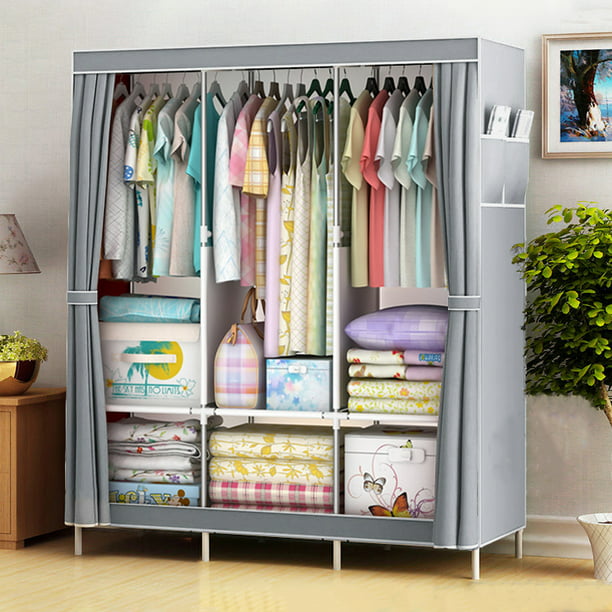 Portable Closet Storage Organizer Clothes Wardrobe Shoe Clothing Rack Shelf Dustproof Non-woven Fabric, Quick and Easy to Assemble